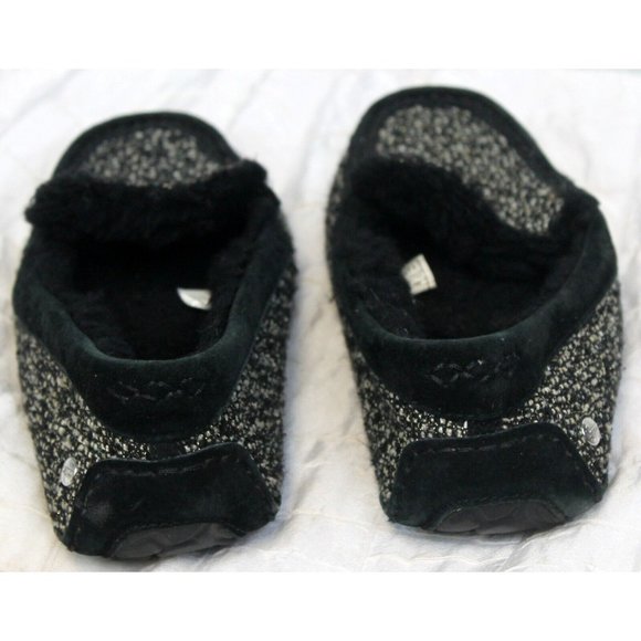 UGG Black Woman's House Slippers Size 7 Slip On Wool Lining Tweed Woven - Picture 4 of 11